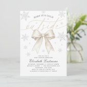 Invitation Ivory Bow Baby Its Cold Outside Winter Baby Shower (Debout devant)