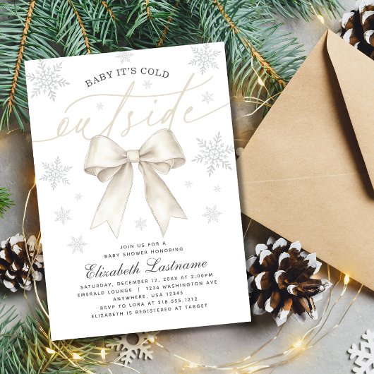 Invitation Ivory Bow Baby Its Cold Outside Winter Baby Shower