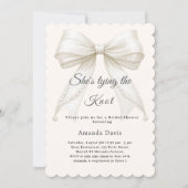 Invitation Ivory bow pearls tying the knot Bridal Shower (Devant)