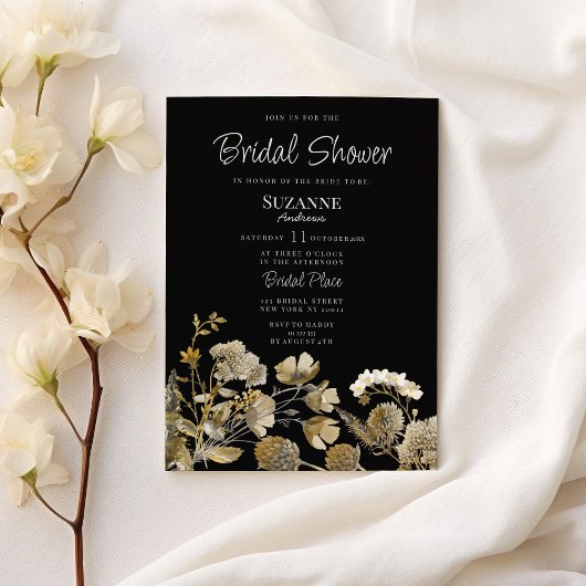 Invitation Ivory brown black wildflower winter Bridal Shower
