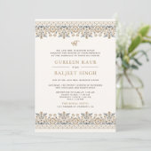 Invitation Ivory Brown Ikat Anand Karaj Sikh Mariage (Debout devant)