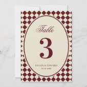 Invitation Ivory & Burgundy Checkered Wedding Table Number (Dos)
