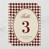 Invitation Ivory & Burgundy Checkered Wedding Table Number (Devant / Derrière)