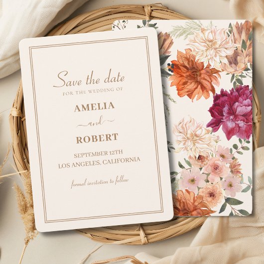 Invitation Ivory burgundy floral wedding save the date