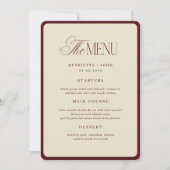 Invitation Ivory Burgundy Stripes Border Wedding Menu Card (Devant)