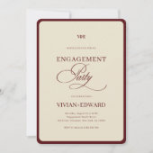 Invitation Ivory & Burgundy Stripes Retro Engagement Party (Devant)