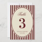 Invitation Ivory Burgundy Stripes Retro Wedding Table Number (Devant)