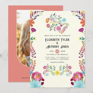 Invitation Ivory & Burnt Coral Floral Mariage Mexicain Fiesta