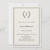 Invitation Ivory charcoal monogrammed wreath luxury (Devant)