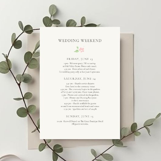 Invitation Ivory | Chic Calendrier du week-end de mariage