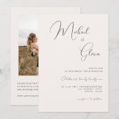 Invitation Ivory Chic Calligraphie Code QR Tout en Un Mariage (Devant / Derrière)