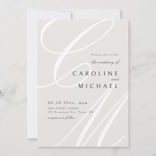 Invitation Ivory Classic Elegant calligraphie monogramme mari (Devant)