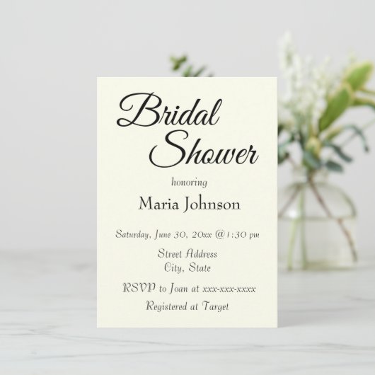 Invitation Ivory Color Simple Style Bridal Shower (Debout devant)