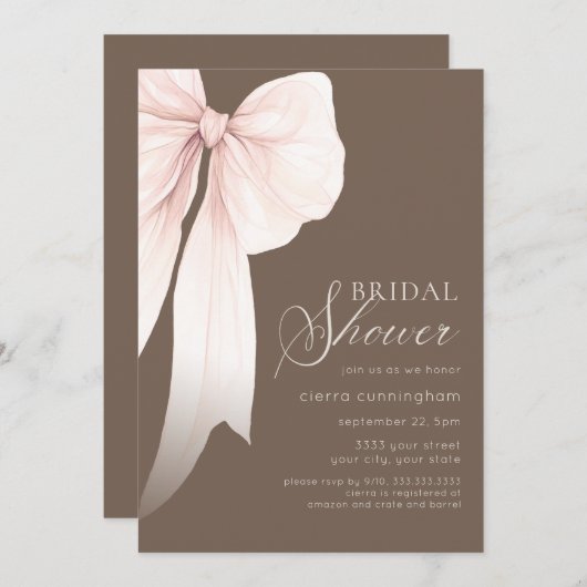 Invitation Ivory Coquette Bow Fête des mariées (Devant / Derrière)