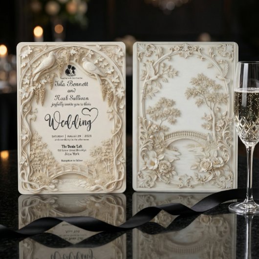 Invitation Ivory Cream Faux Bas-Relief Elegant Wedding