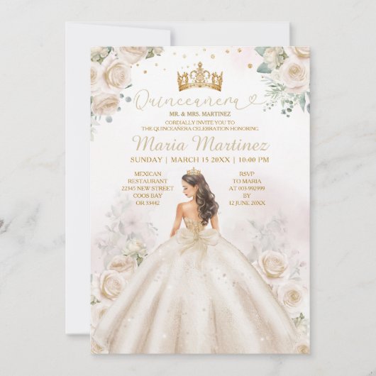 Invitation Ivory Creme Princess Robe or Couronne Quinceañera (Devant)