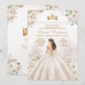 Invitation Ivory Creme Princess Robe or Couronne Quinceañera (Devant / Derrière)