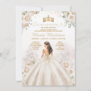 Invitation Ivory Creme Princess Robe or Couronne Quinceañera