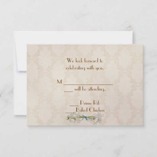 Invitation Ivory Damask et Daisies RSVP (Devant)