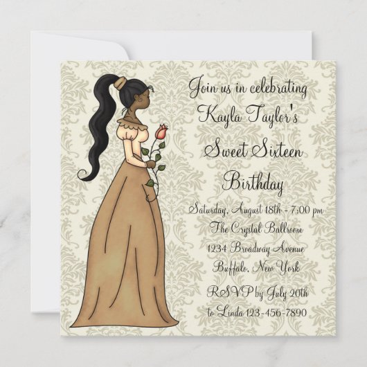 Invitation Ivory Damask Princess Sweet 16 Party (Devant)