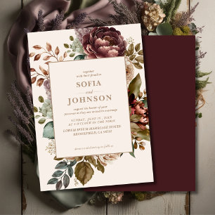 Invitation Ivory Dark Floral Rose automne Mariage d'hiver