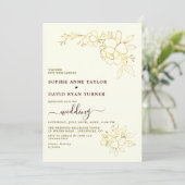 Invitation Ivory Deep Burgundy Stripes Gold Floral Wedding (Debout devant)