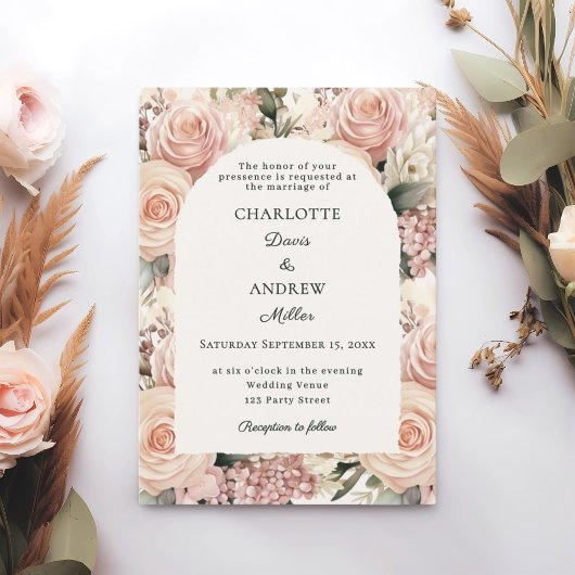 Invitation Ivory dusty rose mauve florales arche de mariage