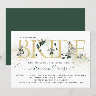 Invitation Ivory Emerald Gold Magnolia Fête des mariées flora