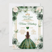 Invitation Ivory & Emerald Green Floral Princess Mis Quince (Devant)
