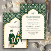 Invitation Ivory Emerald Motif Anand Karaj Sikh Mariage