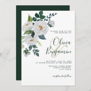 Invitation Ivory Emerald Vert Blanc Floral Élégant Mariage
