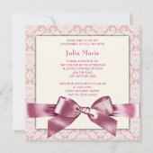 Invitation Ivory et rose Damask Baby Girl Photo Christening (Dos)