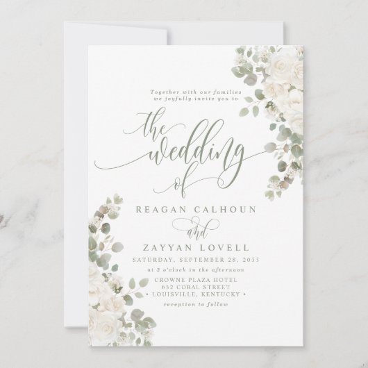 Invitation Ivory Et Sage Chic Élégant Mariage Floral (Devant)