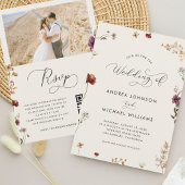 Invitation Ivory Fall Fleur sauvage QR Code Automne Mariage d