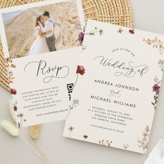 Invitation Ivory Fall Fleur sauvage QR Code Automne Mariage d