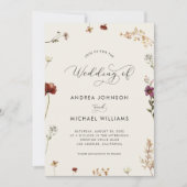 Invitation Ivory Fall Fleur sauvage QR Code Automne Mariage d (Devant)
