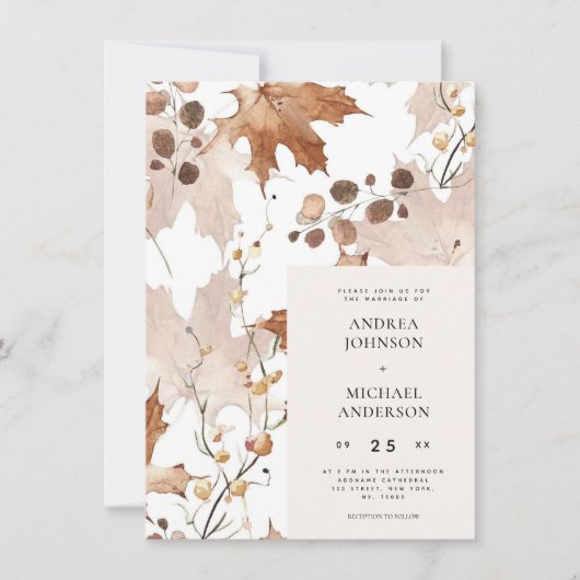 Invitation Ivory Fall quitte Photo QR Code Tout en un Mariage (Devant)