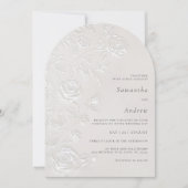 Invitation Ivory Faux Blind Embossed Rose Floral Arch Wedding (Devant)
