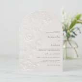 Invitation Ivory Faux Blind Embossed Rose Floral Arch Wedding (Debout devant)