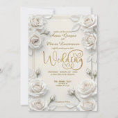 Invitation Ivory Faux Embossed 3D White Rose Floral Wedding  (Devant)