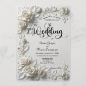 Invitation Ivory Faux Plaster Relief Roses Formal Wedding  (Devant)