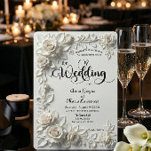 Invitation Ivory Faux Plaster Relief Roses Formal Wedding 
