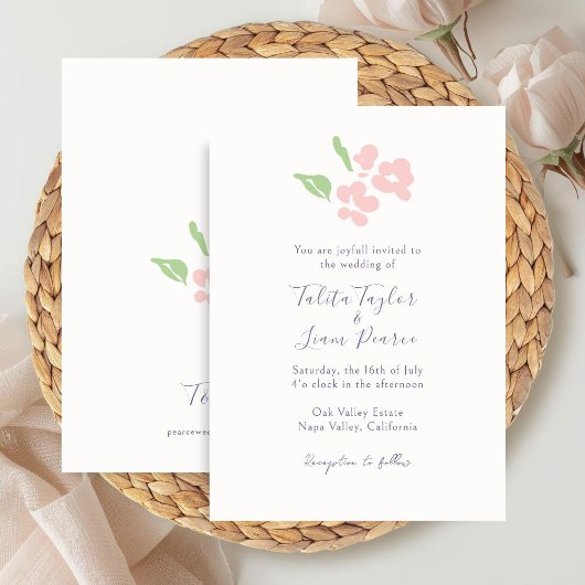 Invitation Ivory | Fleurs aquarelle rose script mariage