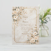 Invitation Ivory Floral Marble Gilded Frame Wedding (Debout devant)