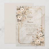 Invitation Ivory Floral Marble Gilded Frame Wedding (Devant / Derrière)