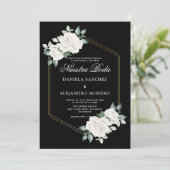 Invitation Ivory Floral Noir Nuestra Boda Mariage espagnol (Debout devant)