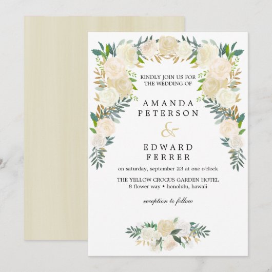 Invitation Ivory Floral Rose Garland mariage rose pâle (Devant / Derrière)
