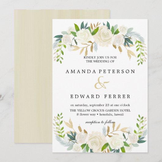Invitation Ivory Floral Rose mariage rose pâle (Devant / Derrière)