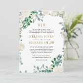 Invitation Ivory Floral Sage Feuilles verts tous en un Mariag (Debout devant)