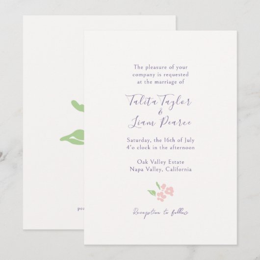 Invitation Ivory | Florale aquarelle écriture mariage (Devant / Derrière)